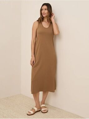 Pact Women's Sleeveless Tank Midi Dress in Camel Brown